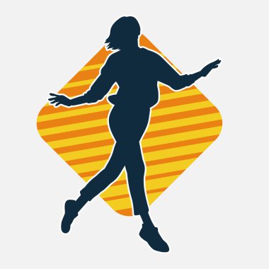 Hareketli bir kadın dansçının silueti. Dans eden zayıf bir kadının silueti..