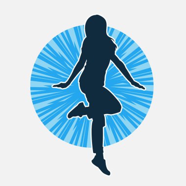 Hareketli bir kadın dansçının silueti. Dans eden zayıf bir kadının silueti..