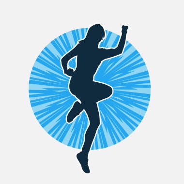 Hareketli bir kadın dansçının silueti. Dans eden zayıf bir kadının silueti..