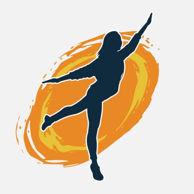 Hareketli bir kadın dansçının silueti. Dans eden zayıf bir kadının silueti..