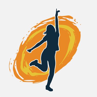 Hareketli bir kadın dansçının silueti. Dans eden zayıf bir kadının silueti..