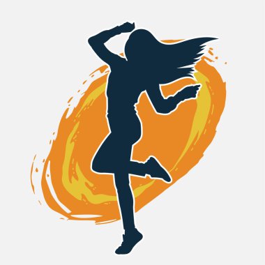 Hareketli bir kadın dansçının silueti. Dans eden zayıf bir kadının silueti..