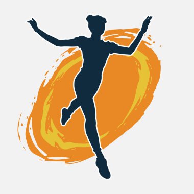 Hareketli bir kadın dansçının silueti. Dans eden zayıf bir kadının silueti..