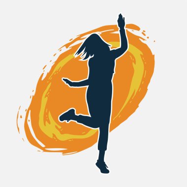 Hareketli bir kadın dansçının silueti. Dans eden zayıf bir kadının silueti..