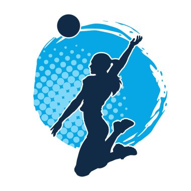 Hareketli bir kadın voleybol oyuncusunun silueti. Voleybol oynayan bir kadının silueti..