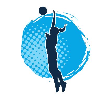 Hareketli bir kadın voleybol oyuncusunun silueti. Voleybol oynayan bir kadının silueti..