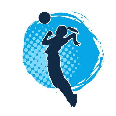 Hareketli bir kadın voleybol oyuncusunun silueti. Voleybol oynayan bir kadının silueti..
