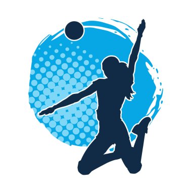 Hareketli bir kadın voleybol oyuncusunun silueti. Voleybol oynayan bir kadının silueti..