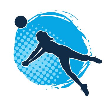 Hareketli bir kadın voleybol oyuncusunun silueti. Voleybol oynayan bir kadının silueti..