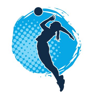 Hareketli bir kadın voleybol oyuncusunun silueti. Voleybol oynayan bir kadının silueti..