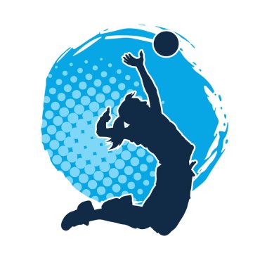 Hareketli bir kadın voleybol oyuncusunun silueti. Voleybol oynayan bir kadının silueti..