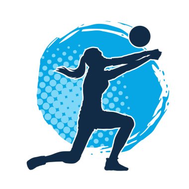 Hareketli bir kadın voleybol oyuncusunun silueti. Voleybol oynayan bir kadının silueti..