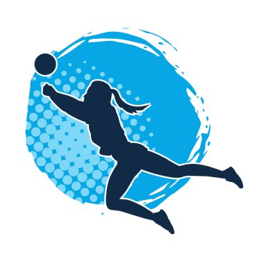 Hareketli bir kadın voleybol oyuncusunun silueti. Voleybol oynayan bir kadının silueti..
