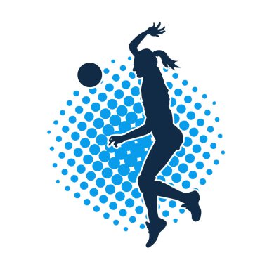 Hareketli bir kadın voleybol oyuncusunun silueti. Voleybol oynayan bir kadının silueti..