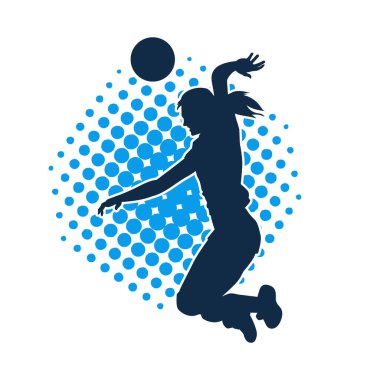 Hareketli bir kadın voleybol oyuncusunun silueti. Voleybol oynayan bir kadının silueti..
