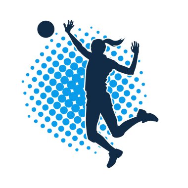 Hareketli bir kadın voleybol oyuncusunun silueti. Voleybol oynayan bir kadının silueti..