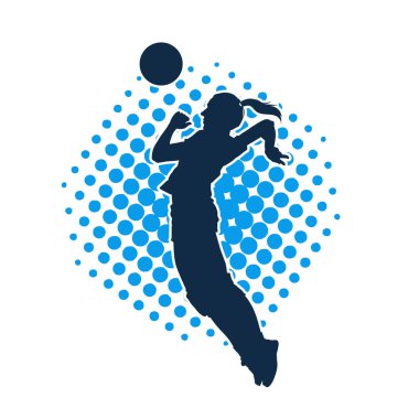 Hareketli bir kadın voleybol oyuncusunun silueti. Voleybol oynayan bir kadının silueti..
