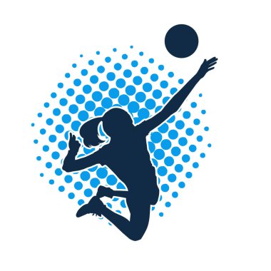 Hareketli bir kadın voleybol oyuncusunun silueti. Voleybol oynayan bir kadının silueti..