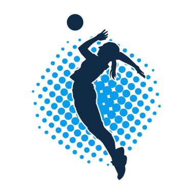 Hareketli bir kadın voleybol oyuncusunun silueti. Voleybol oynayan bir kadının silueti..