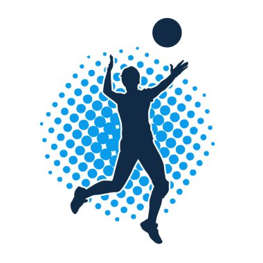 Hareketli bir kadın voleybol oyuncusunun silueti. Voleybol oynayan bir kadının silueti..