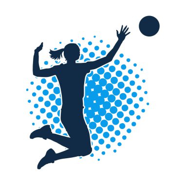 Hareketli bir kadın voleybol oyuncusunun silueti. Voleybol oynayan bir kadının silueti..
