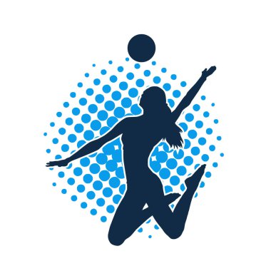 Hareketli bir kadın voleybol oyuncusunun silueti. Voleybol oynayan bir kadının silueti..