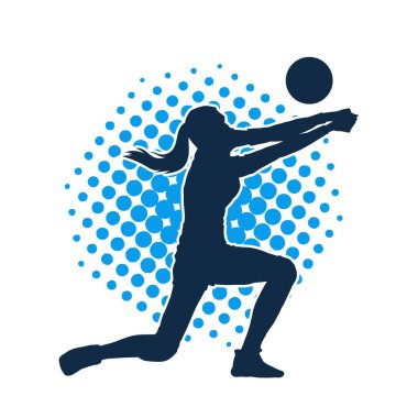 Hareketli bir kadın voleybol oyuncusunun silueti. Voleybol oynayan bir kadının silueti..