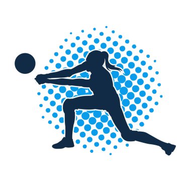 Hareketli bir kadın voleybol oyuncusunun silueti. Voleybol oynayan bir kadının silueti..
