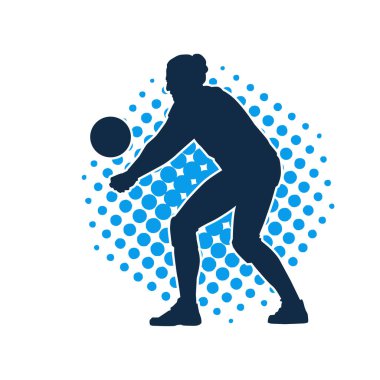 Hareketli bir kadın voleybol oyuncusunun silueti. Voleybol oynayan bir kadının silueti..