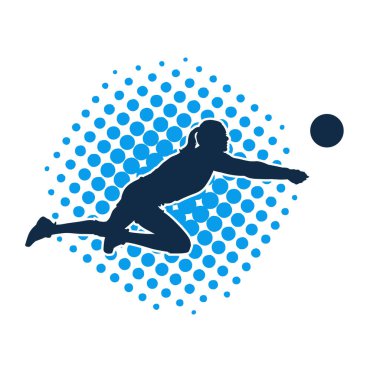 Hareketli bir kadın voleybol oyuncusunun silueti. Voleybol oynayan bir kadının silueti..