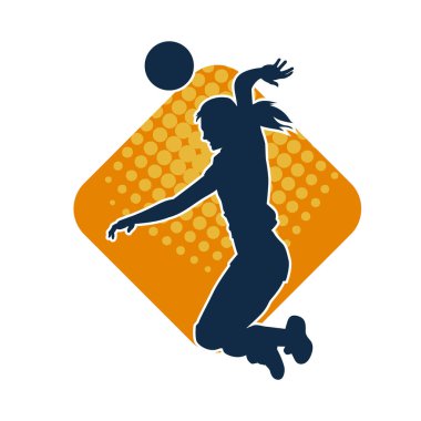 Hareketli bir kadın voleybol oyuncusunun silueti. Voleybol oynayan bir kadının silueti..