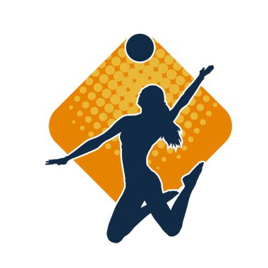 Hareketli bir kadın voleybol oyuncusunun silueti. Voleybol oynayan bir kadının silueti..