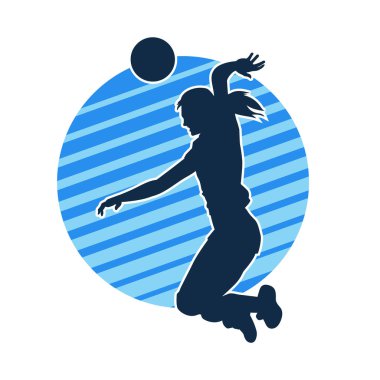 Hareketli bir kadın voleybol oyuncusunun silueti. Voleybol oynayan bir kadının silueti..
