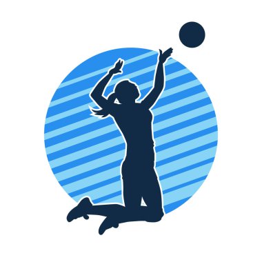 Hareketli bir kadın voleybol oyuncusunun silueti. Voleybol oynayan bir kadının silueti..