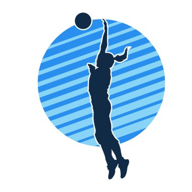 Hareketli bir kadın voleybol oyuncusunun silueti. Voleybol oynayan bir kadının silueti..