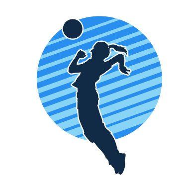 Hareketli bir kadın voleybol oyuncusunun silueti. Voleybol oynayan bir kadının silueti..