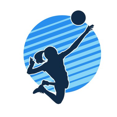 Hareketli bir kadın voleybol oyuncusunun silueti. Voleybol oynayan bir kadının silueti..