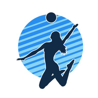 Hareketli bir kadın voleybol oyuncusunun silueti. Voleybol oynayan bir kadının silueti..