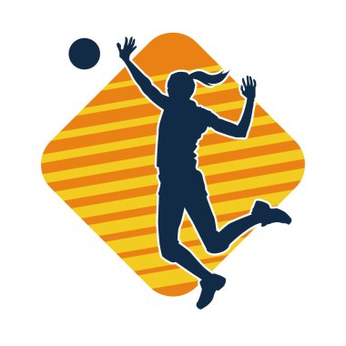 Hareketli bir kadın voleybol oyuncusunun silueti. Voleybol oynayan bir kadının silueti..
