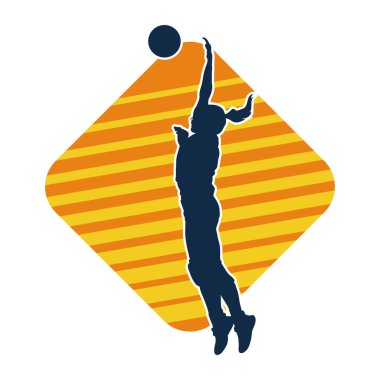 Hareketli bir kadın voleybol oyuncusunun silueti. Voleybol oynayan bir kadının silueti..