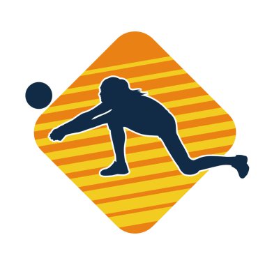 Hareketli bir kadın voleybol oyuncusunun silueti. Voleybol oynayan bir kadının silueti..