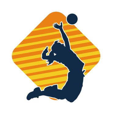 Hareketli bir kadın voleybol oyuncusunun silueti. Voleybol oynayan bir kadının silueti..