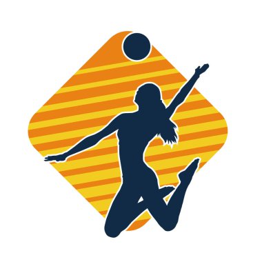 Hareketli bir kadın voleybol oyuncusunun silueti. Voleybol oynayan bir kadının silueti..