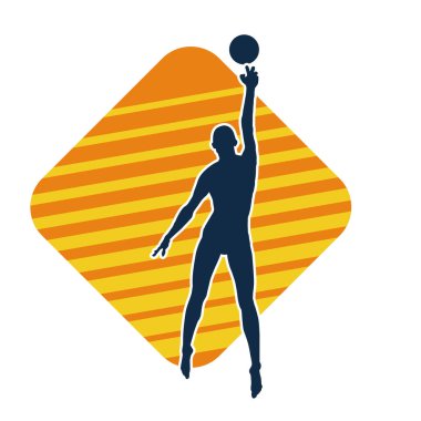 Hareketli bir kadın voleybol oyuncusunun silueti. Voleybol oynayan bir kadının silueti..
