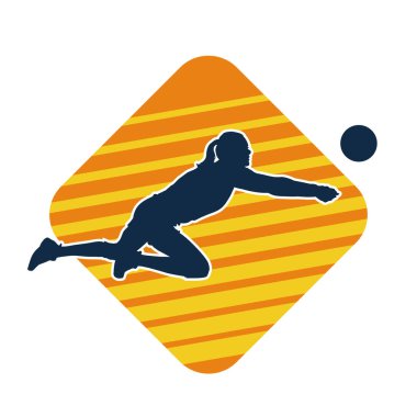 Hareketli bir kadın voleybol oyuncusunun silueti. Voleybol oynayan bir kadının silueti..