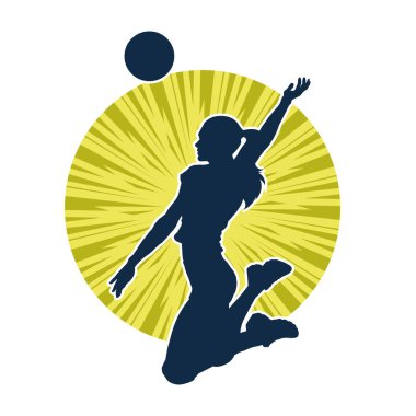 Hareketli bir kadın voleybol oyuncusunun silueti. Voleybol oynayan bir kadının silueti..