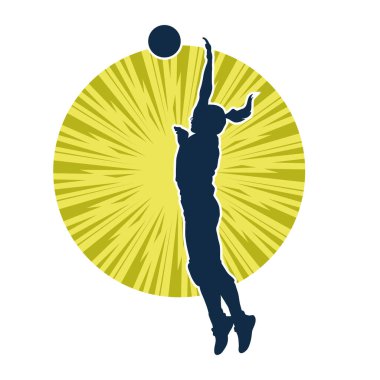 Hareketli bir kadın voleybol oyuncusunun silueti. Voleybol oynayan bir kadının silueti..