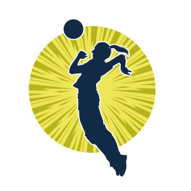 Hareketli bir kadın voleybol oyuncusunun silueti. Voleybol oynayan bir kadının silueti..