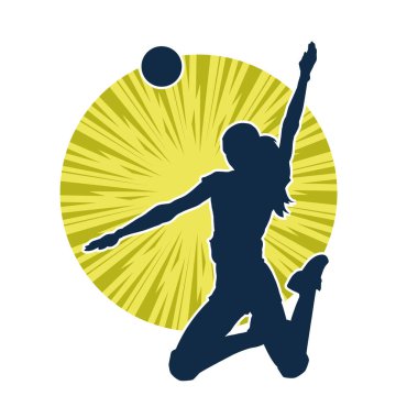 Hareketli bir kadın voleybol oyuncusunun silueti. Voleybol oynayan bir kadının silueti..