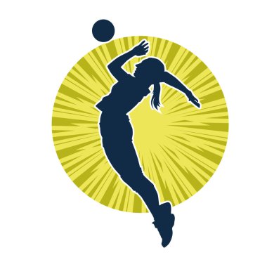 Hareketli bir kadın voleybol oyuncusunun silueti. Voleybol oynayan bir kadının silueti..